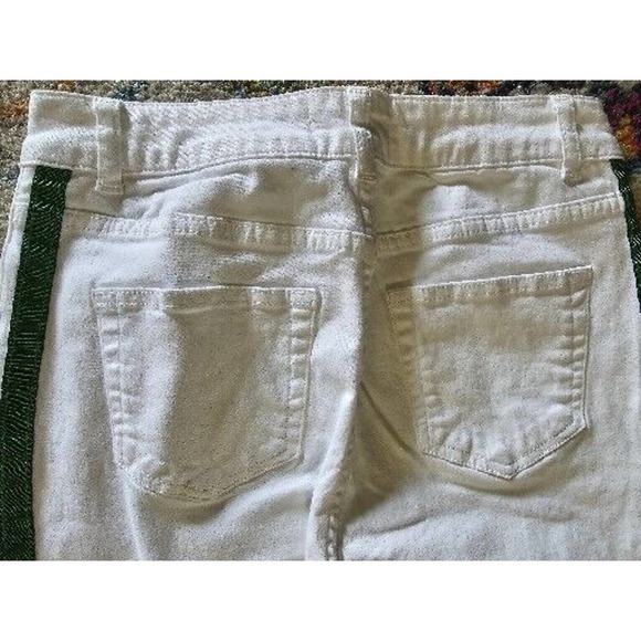 NA-KD Raw White Tapered Jeans Women's Size 38 5-Pocket Raw Hem Green Leg Stripe - Picture 9 of 9